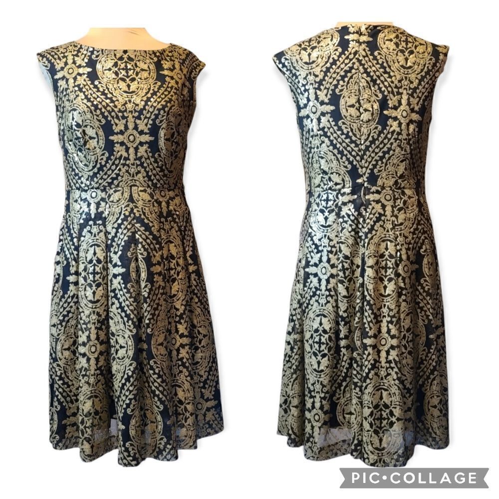 Eva Mendes New York & Co Black Dress with Gold Sequins Size 2